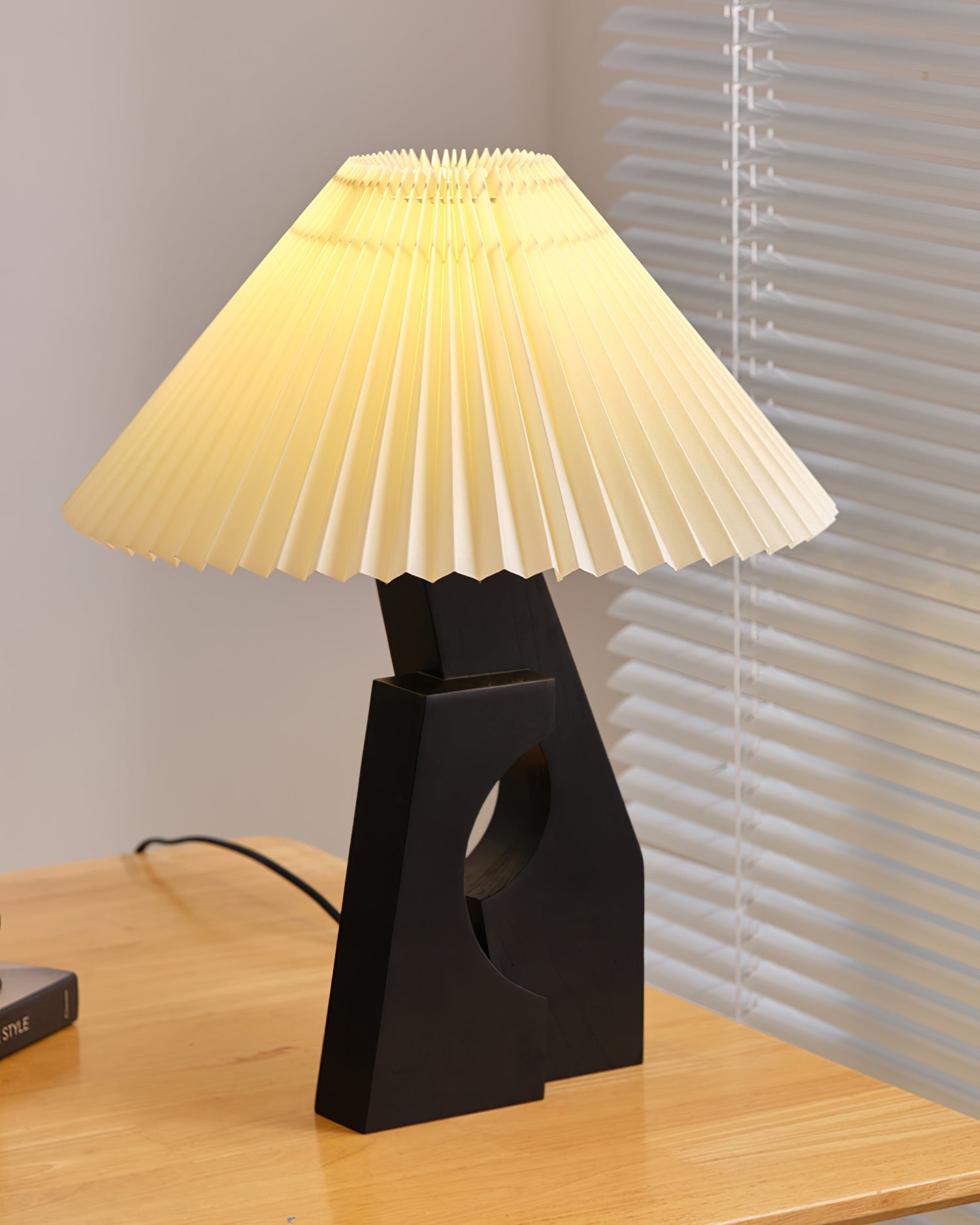 Zain Pleated Table Lamp Paper Pleated Wooden Sculptural - Letslighting