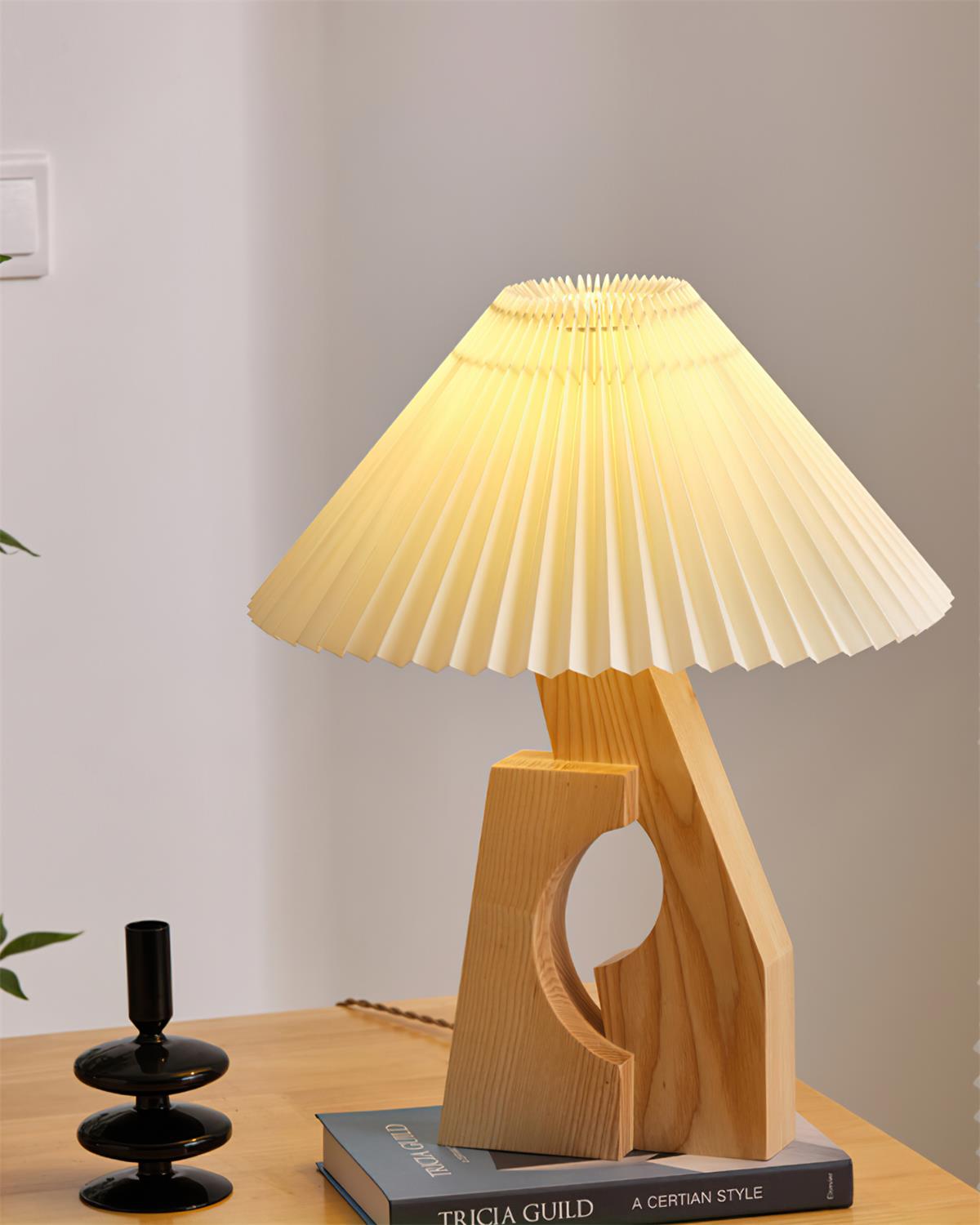 Zain Pleated Table Lamp Paper Pleated Wooden Sculptural - Letslighting