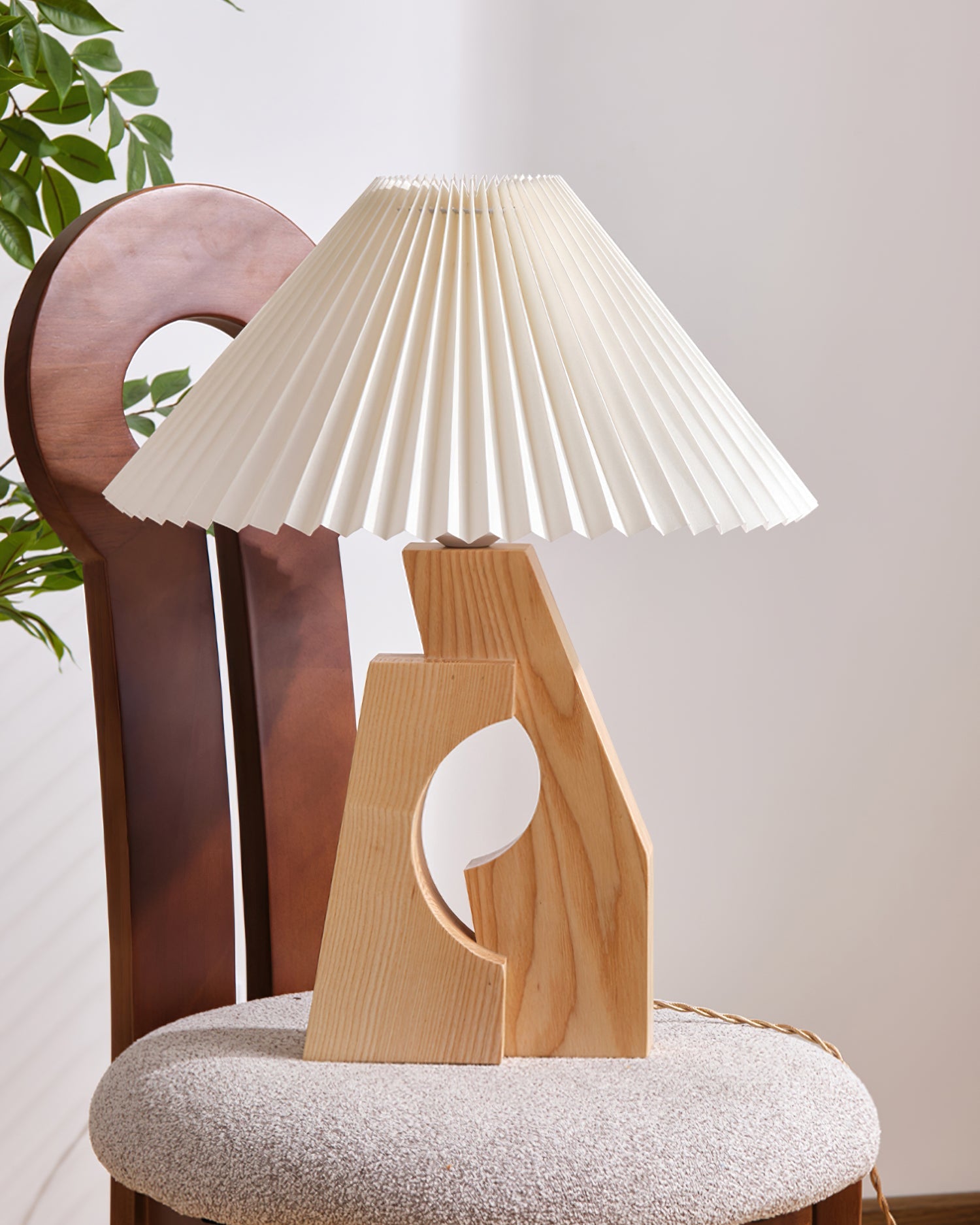 Zain Pleated Table Lamp Paper Pleated Wooden Sculptural - Letslighting