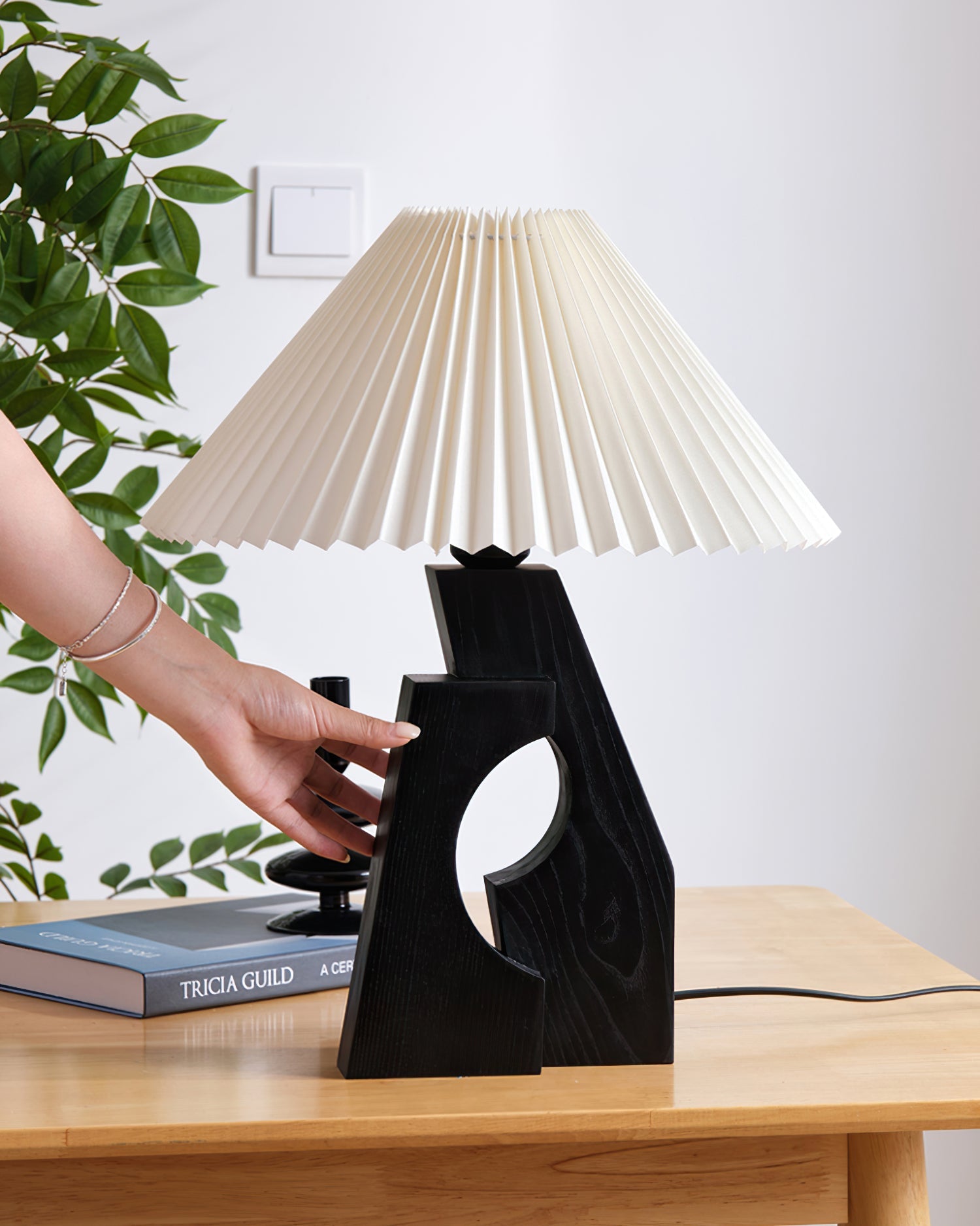 Zain Pleated Table Lamp Paper Pleated Wooden Sculptural - Letslighting