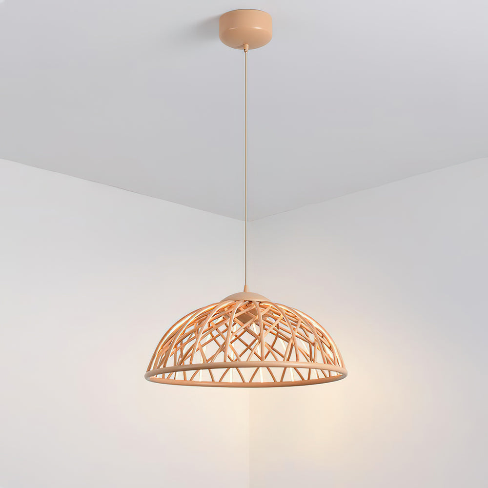 Zeela Pendant Lamp Wood-Top Textured Glass Shade - Letslighting