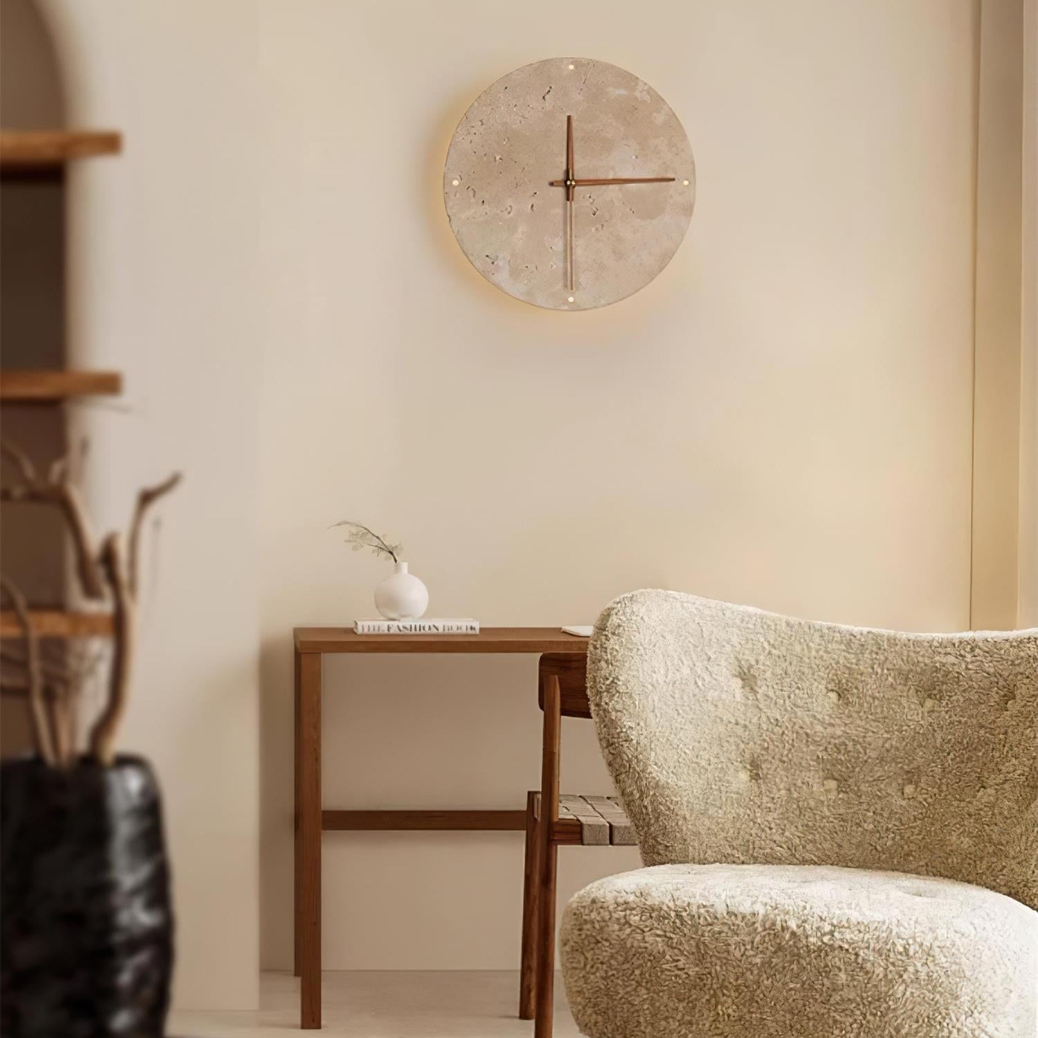 Wall Lamp Travertine Clock with Modern Minimalist Style Natural - Letslighting