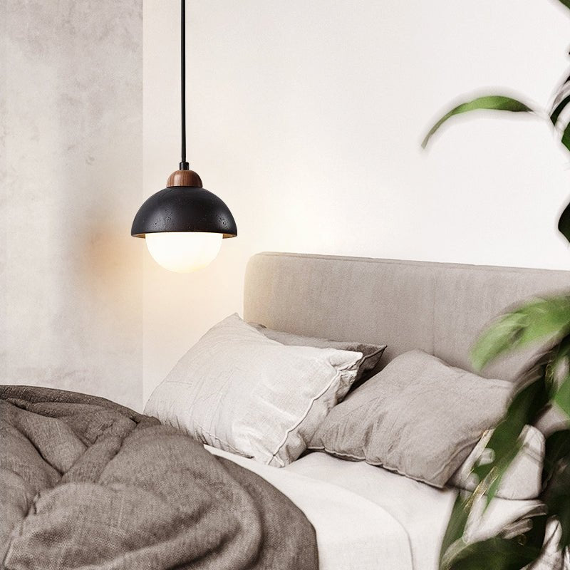 Zenith Modern Travertine & Wood Pendant Light