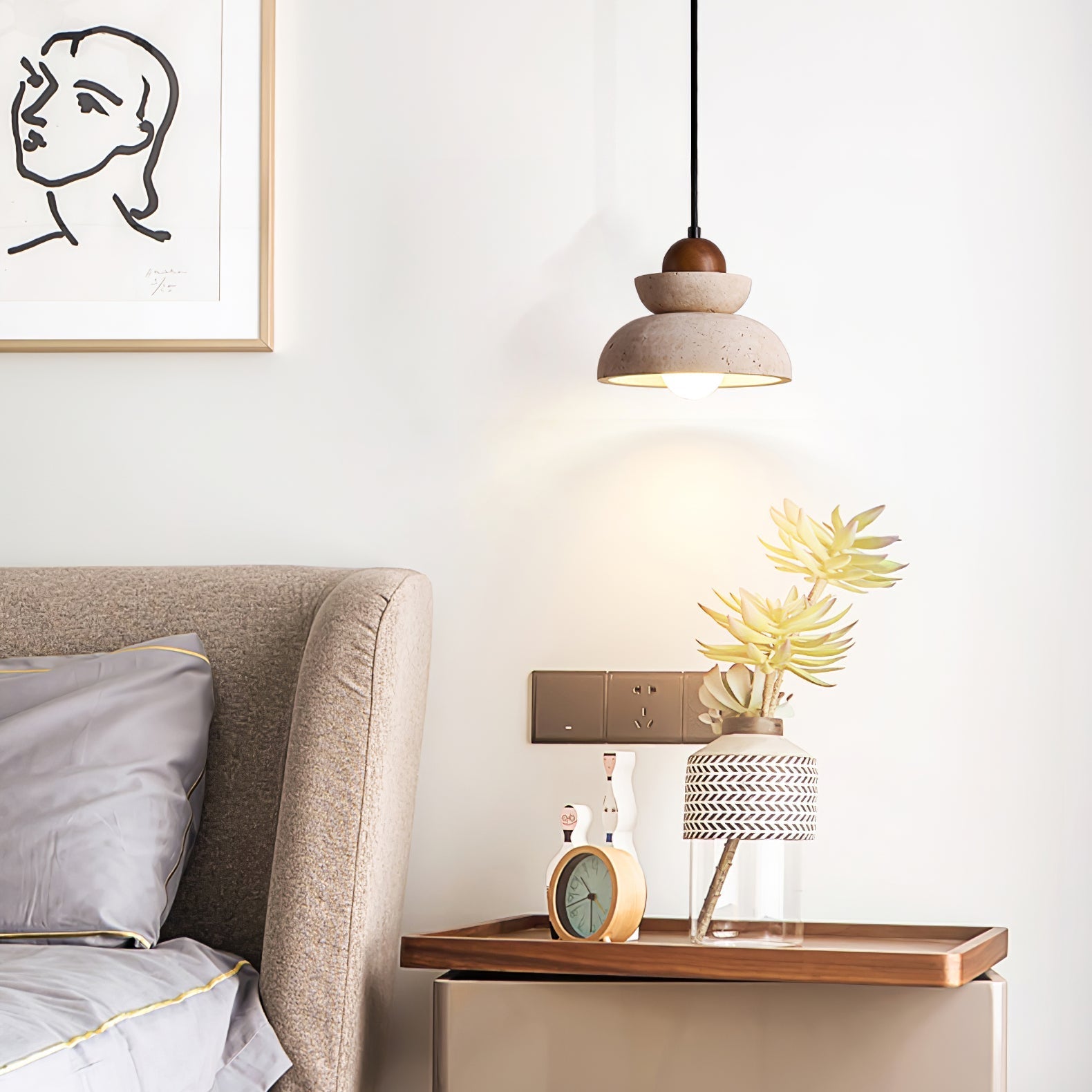 Zophaos Tiered-Bell Travertine Pendant Light - Letslighting