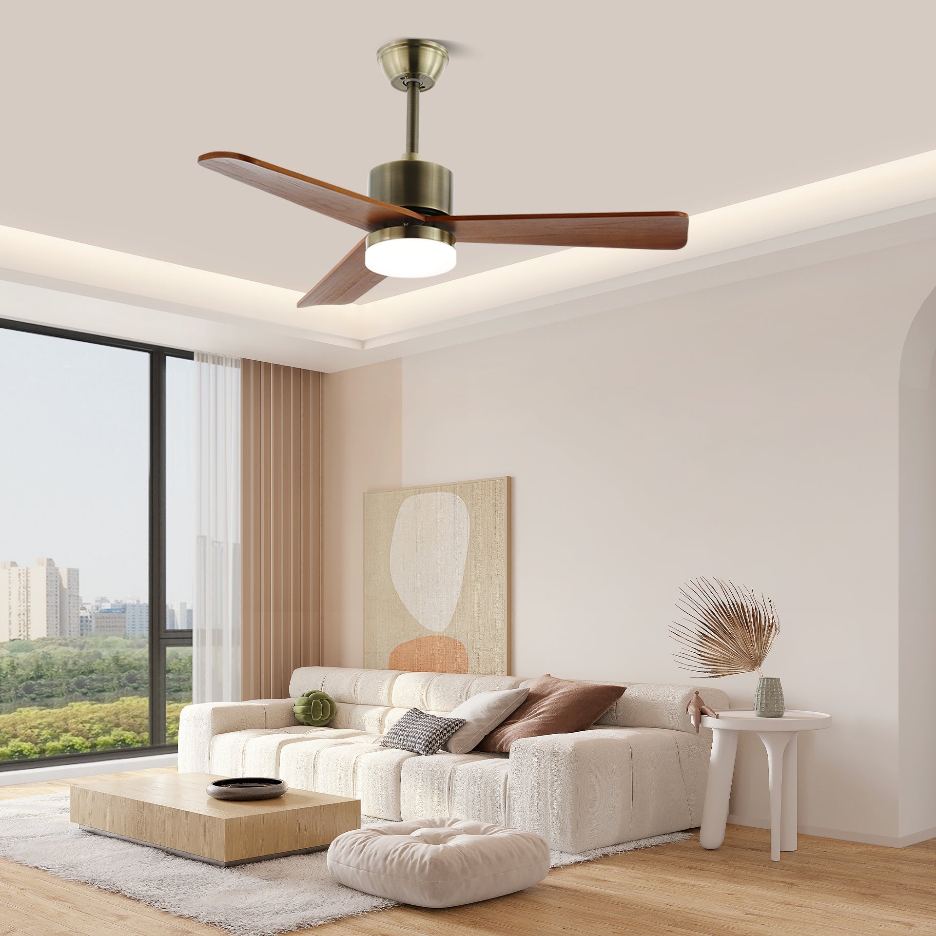 Elara Minimalist Silver Wood Ceiling Fan Light - Letslighting