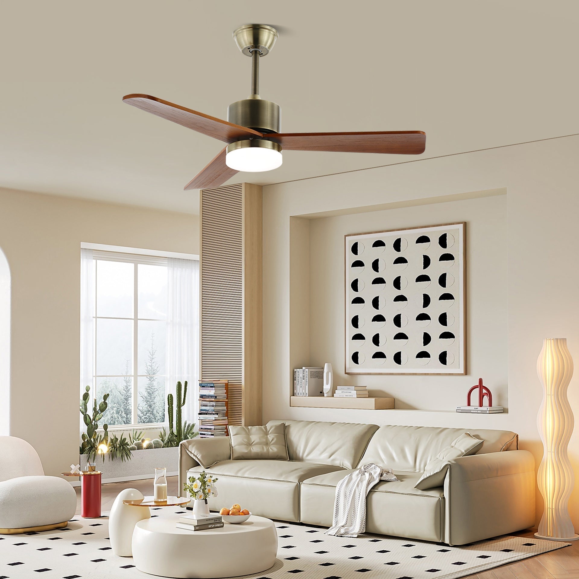 Elara Minimalist Silver Wood Ceiling Fan Light - Letslighting