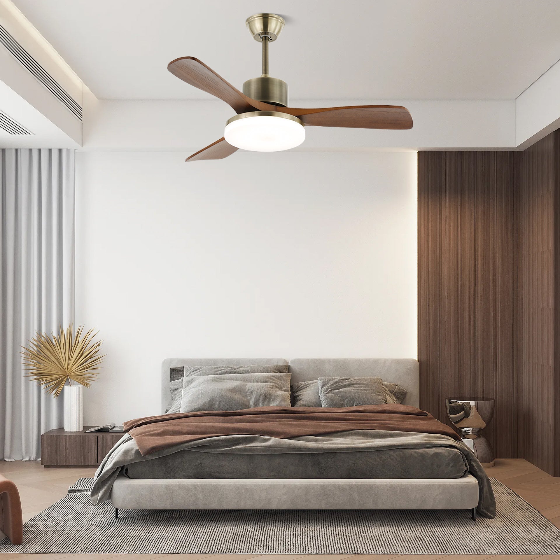 Elara Minimalist Silver Wood Ceiling Fan Light - Letslighting