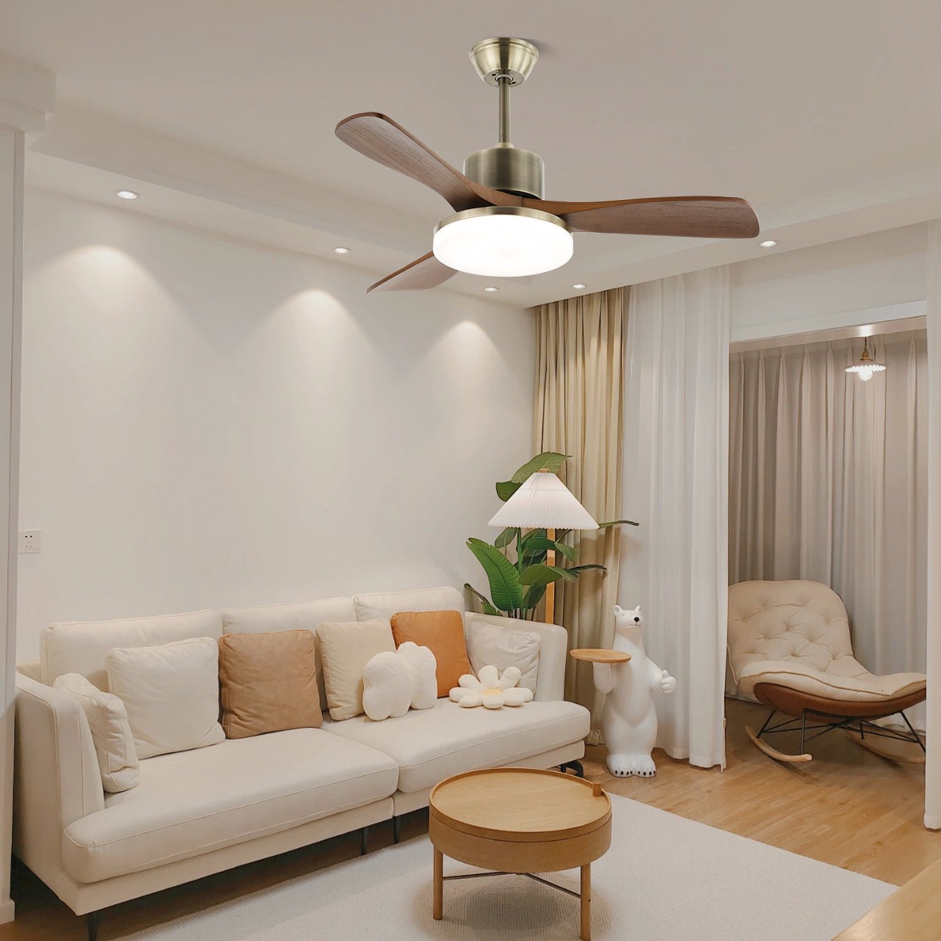 Elara Minimalist Silver Wood Ceiling Fan Light - Letslighting