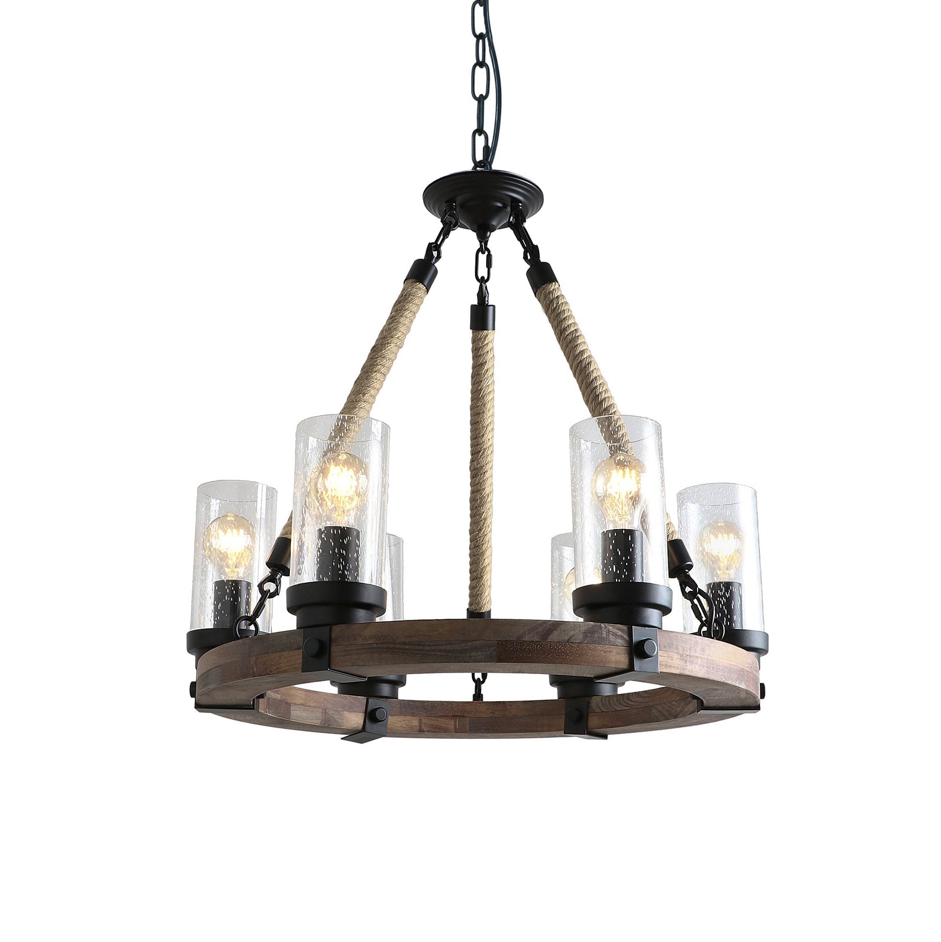 Zomiria Vintage Industrial Wagon Wheel Wooden Chandelier - Letslighting