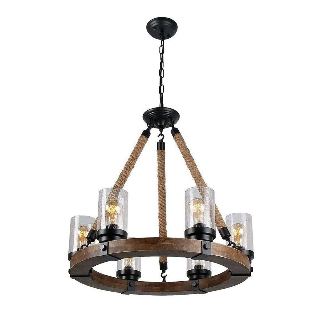 Zomiria Vintage Industrial Wagon Wheel Wooden Chandelier - Letslighting