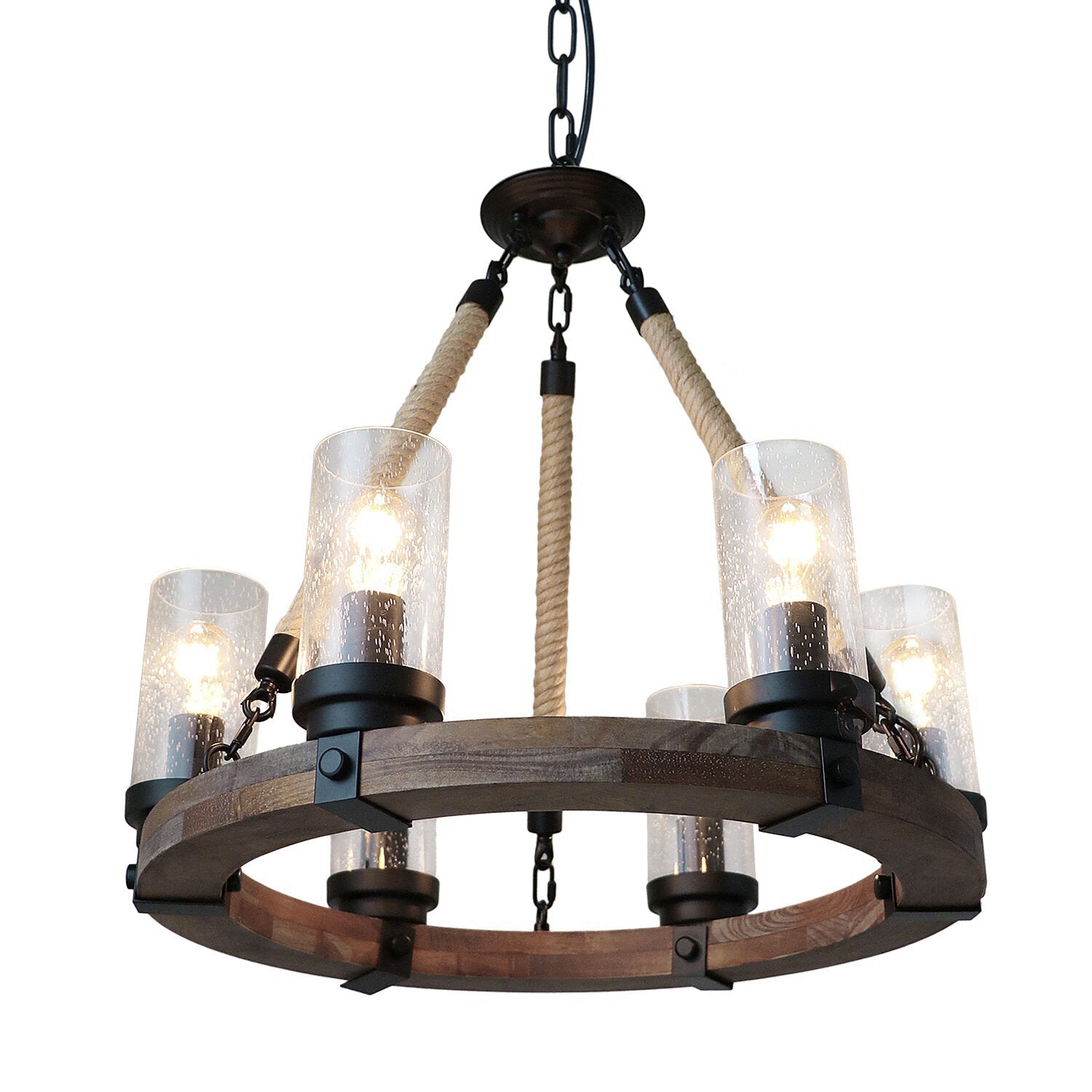 Zomiria Vintage Industrial Wagon Wheel Wooden Chandelier - Letslighting