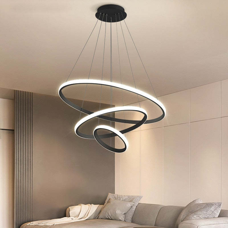 Arisha Modern Ring Metal/Silicon Pendant Light, 2/3/4 Rings