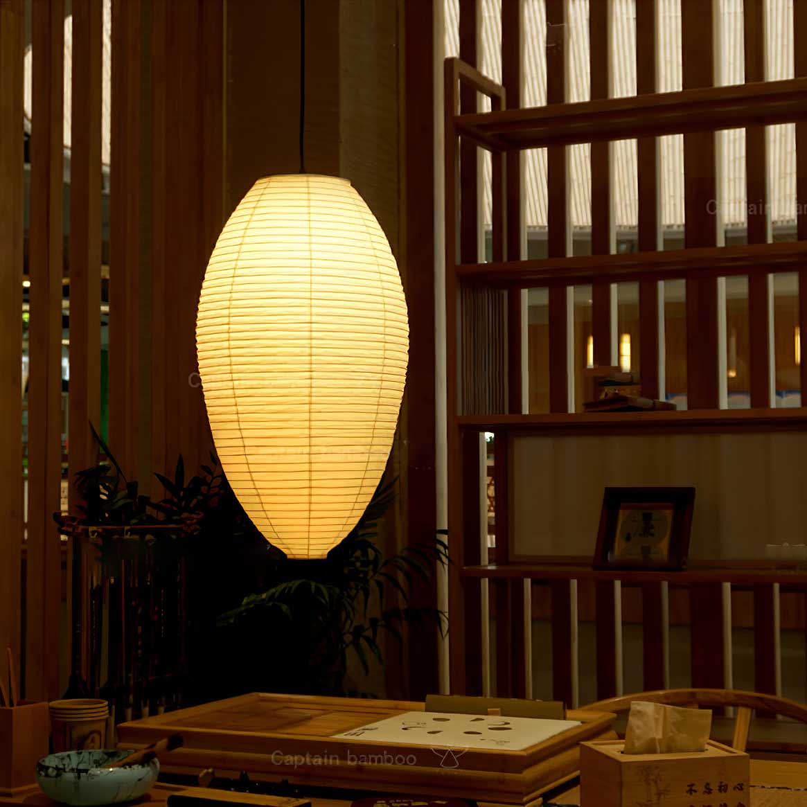 Myraean Modern Minimalist Wabi Chestnut Paper Bamboo Pendant Lamp - Letslighting