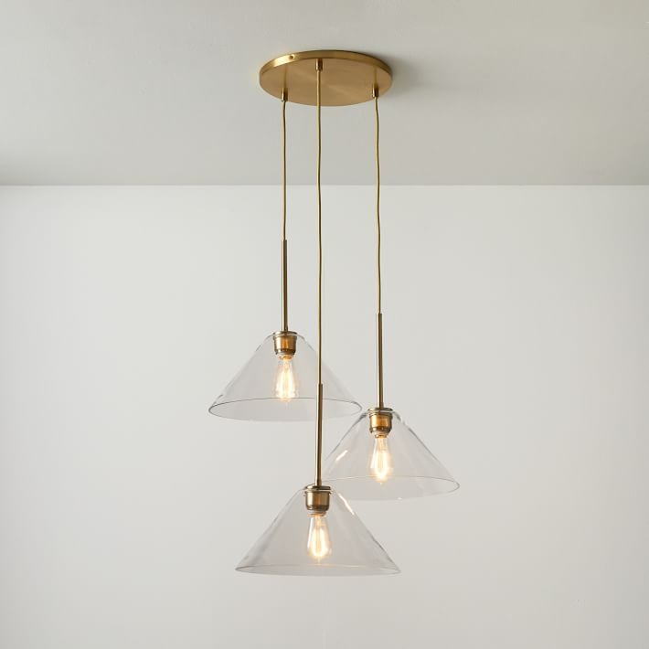 Cone 3-Light Brass Chandelier