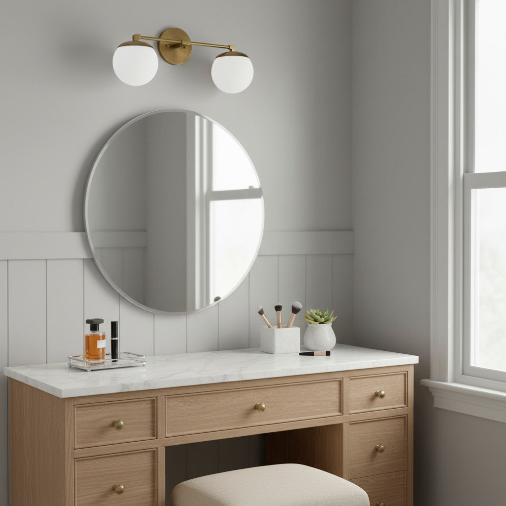 Pearl Milk Glass Brass Wall Sconce Bathroom