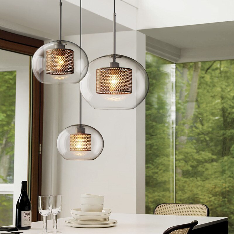 Arisha Contemporary Golden Pendant Light, Metal/Glass, Globe/Cylindric