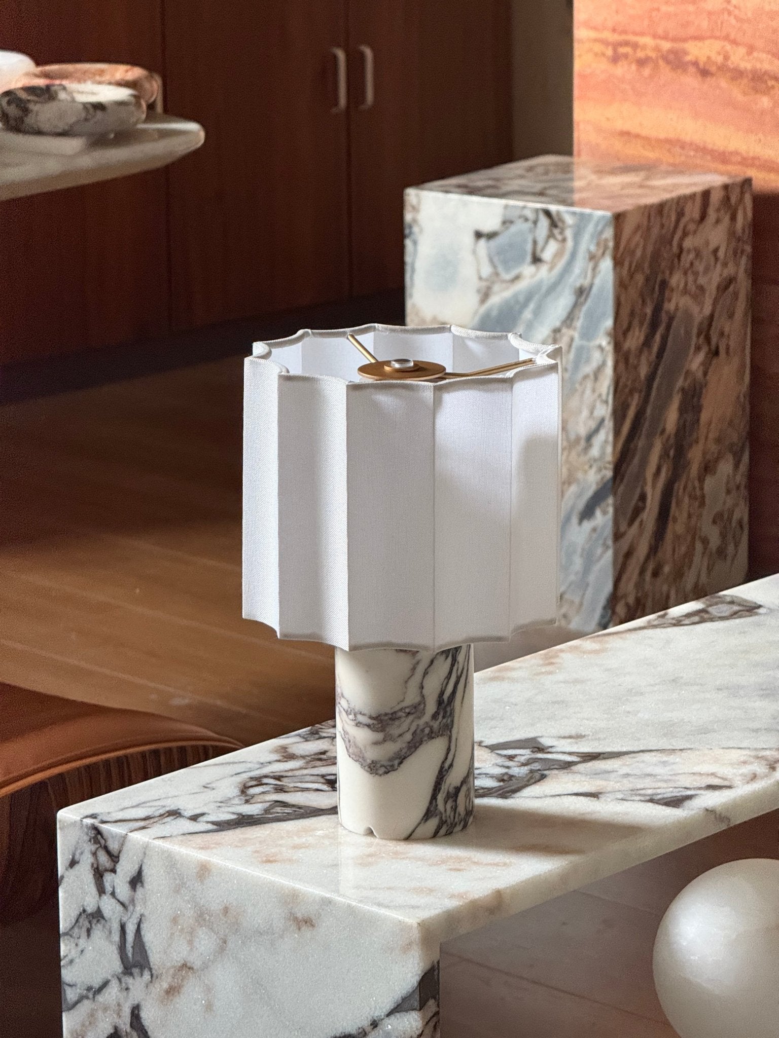 Serenity Pleated Fabric & Marble Table Lamp - Letslighting