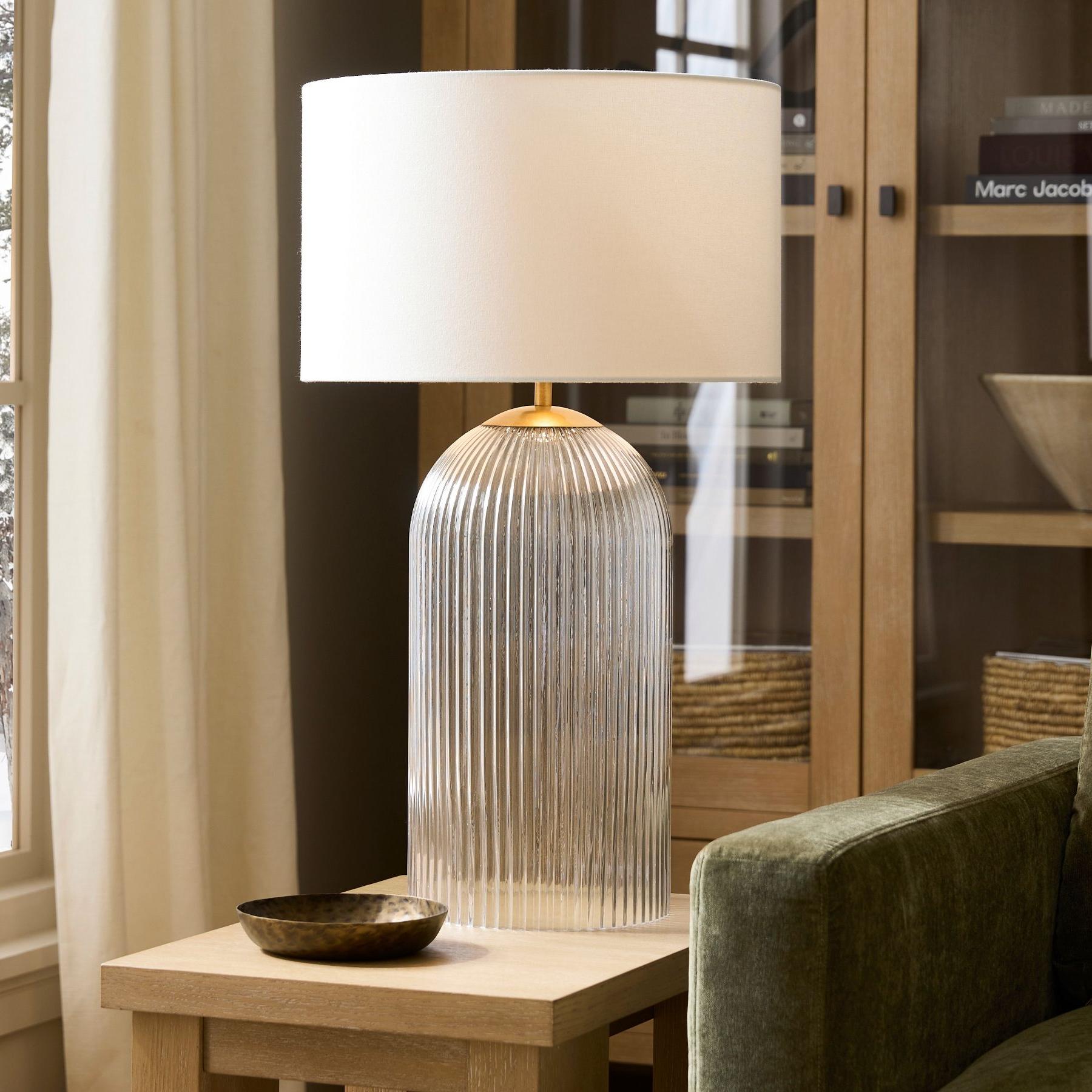 Haze Glass Table Lamp with Linen for Living Rooms