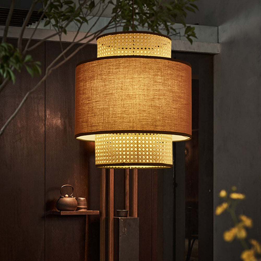 Ritta Retro Fabric and Rattan Pendant Light, - Letslighting
