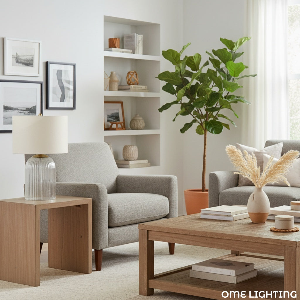 Haze Glass Table Lamp with Linen for Living Rooms