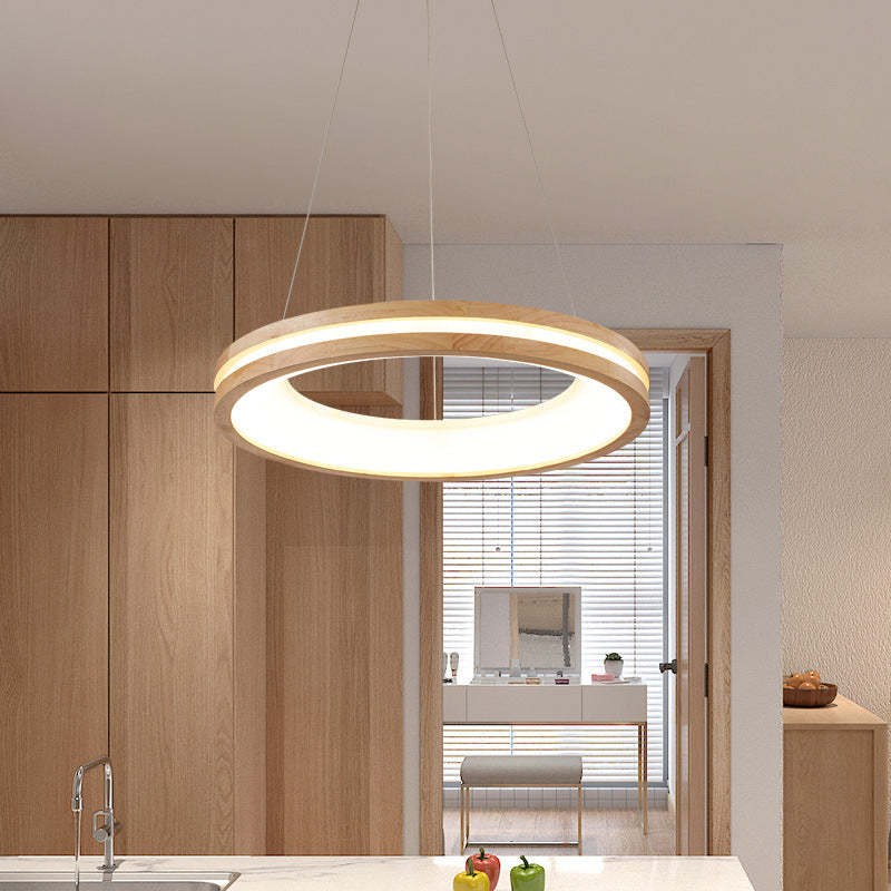 Muto Modern Ring Wood Pendant Light - Letslighting