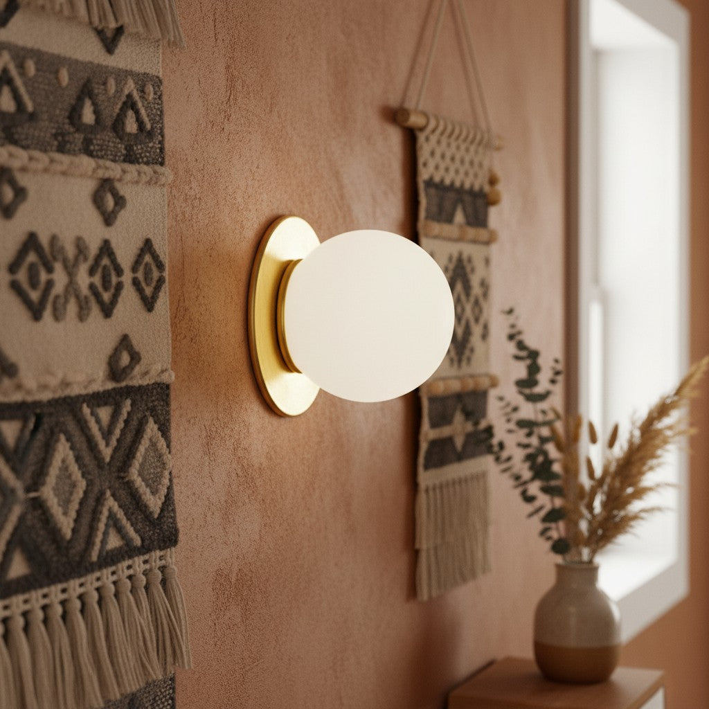 Pearl Milk Glass Modern Globe Wall Sconce