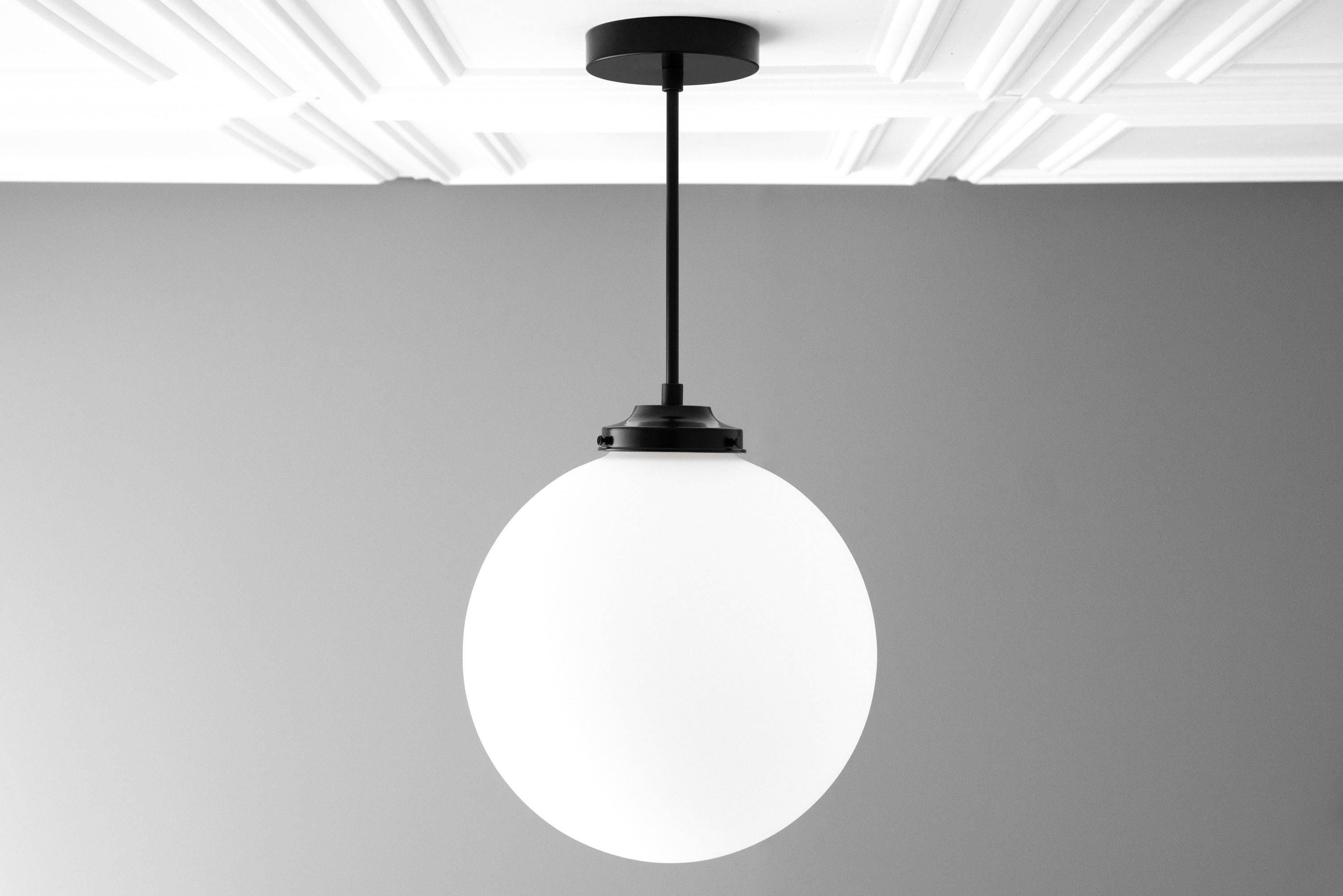 Pearl White Brass Globe Ceiling Light Contemporary
