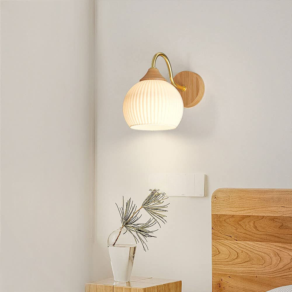 Muto Nordic Minimalist Indoor Wall Lamp Glass Wood Bedroom Balcony - Letslighting