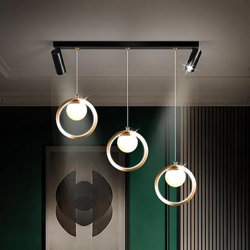 Arisha Modern Metal Multi Ring Pendant Light With Spotlight, Glass/Metal