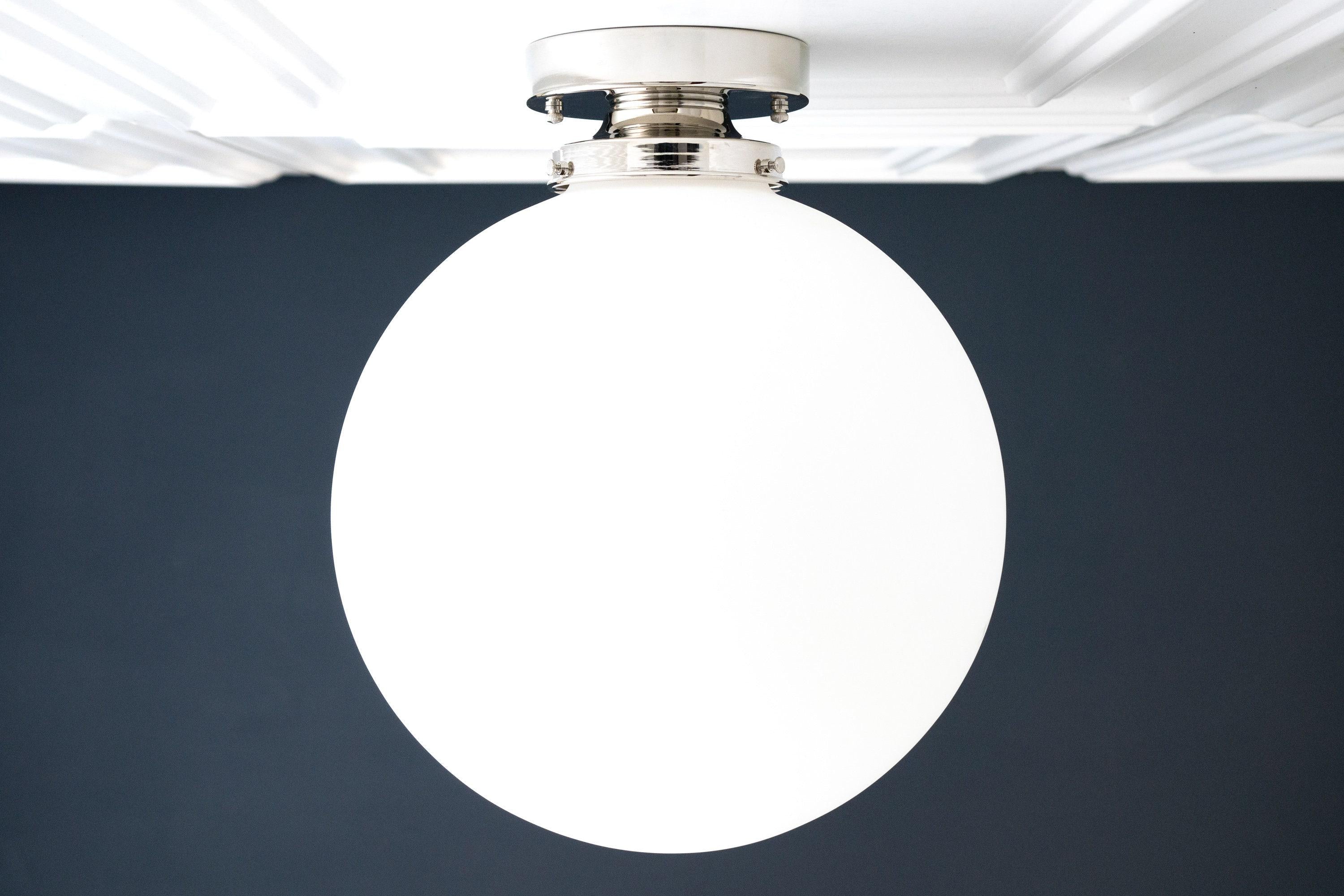 Pearl White Brass Globe Ceiling Light Contemporary