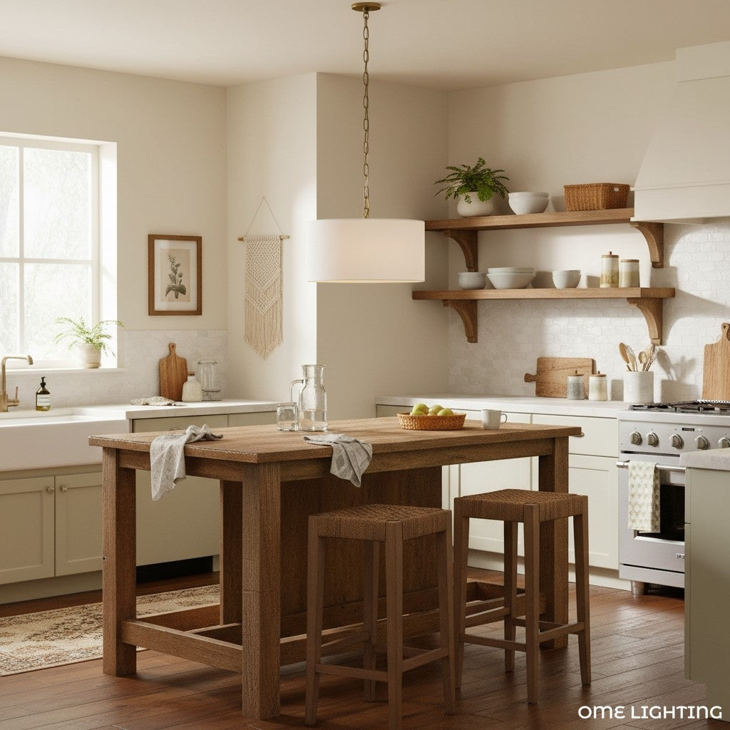Rowan Linen Drum Pendant Light For Kitchen