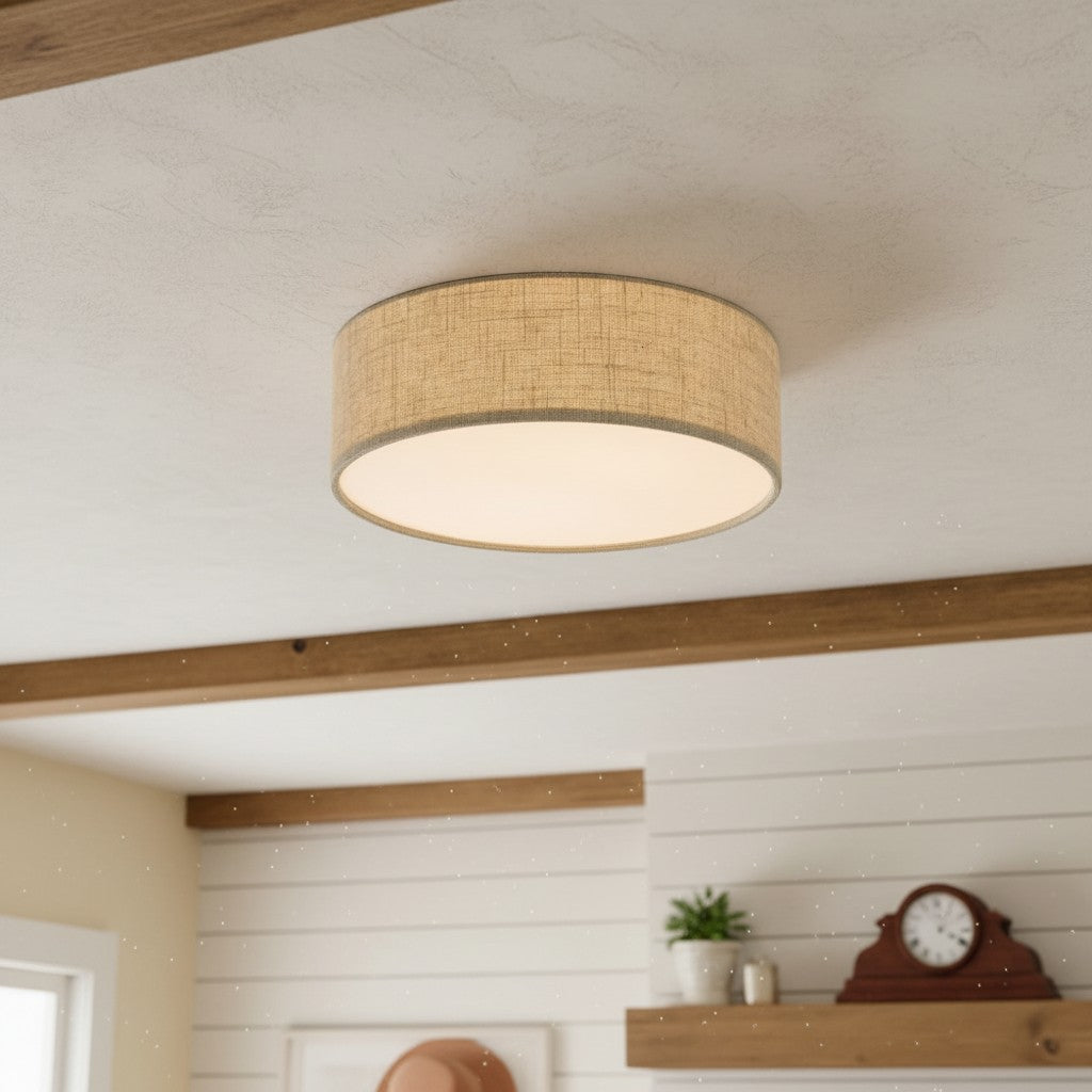 Linen Drum Ceiling Light Modern Bedroom