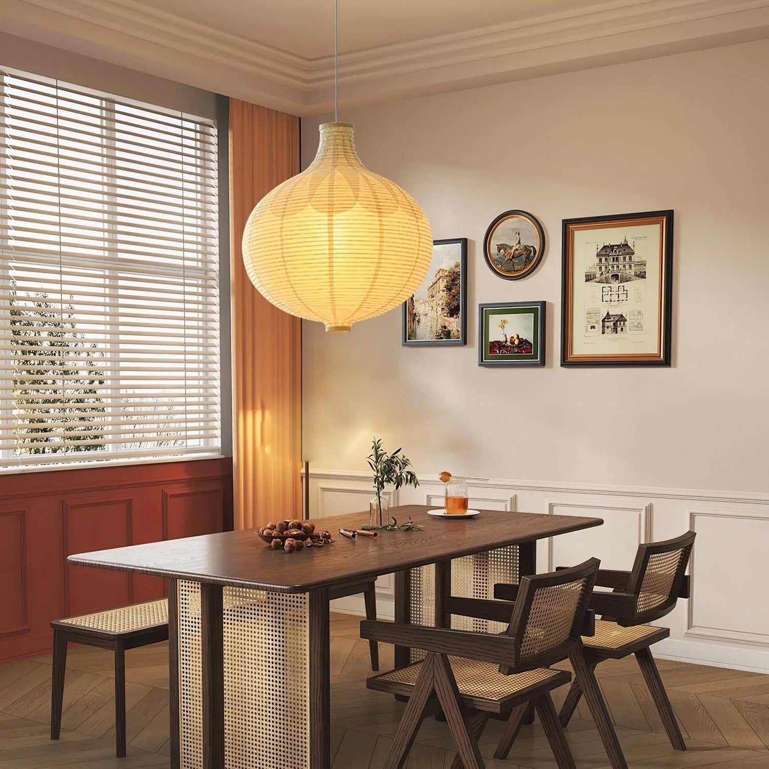 Ritta Japanese Design Globe Wood Paper LED Pendant Light Living Room - Letslighting