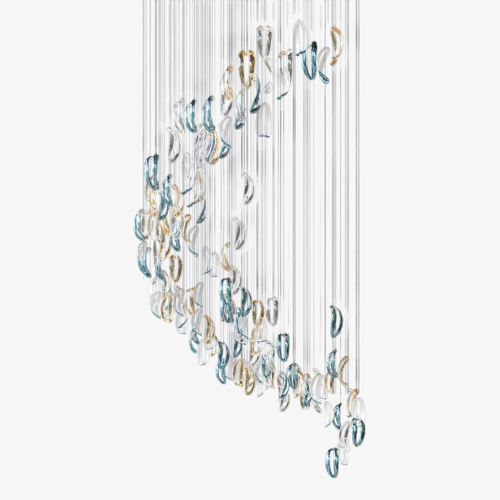 Cascading Ripple Glass Chandelier Staircase Customize
