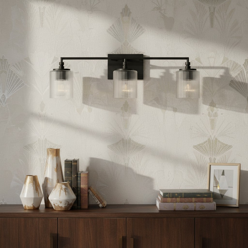Haze 3-Light Ribbed Glass Wall Sconce