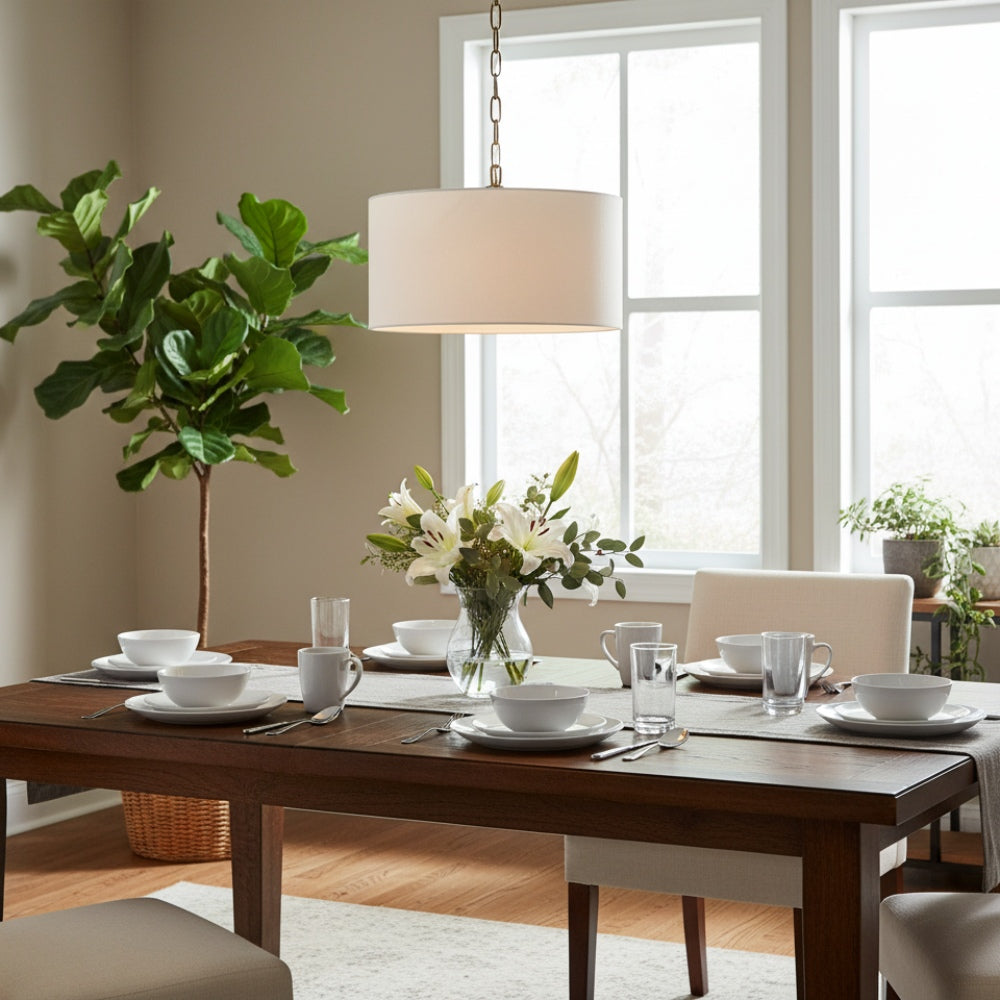 Rowan Linen Drum Pendant Light For Kitchen