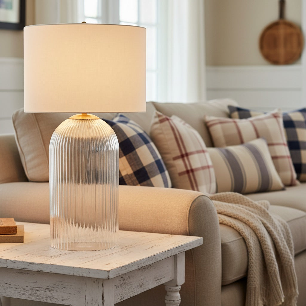 Haze Glass Table Lamp with Linen for Living Rooms