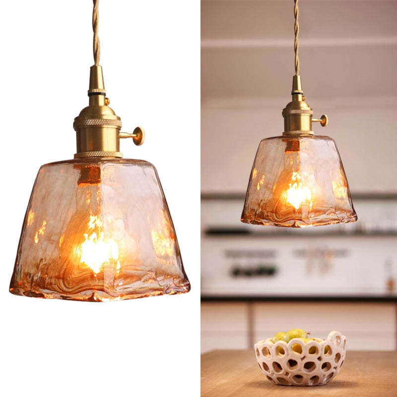 Arisha Vintage Style Industrial Pendant Light Retro Glass Brass - Letslighting