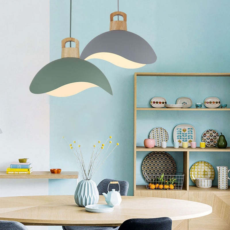 Valentina Colorful Shade Single Pendant Lights, Wood & - Letslighting