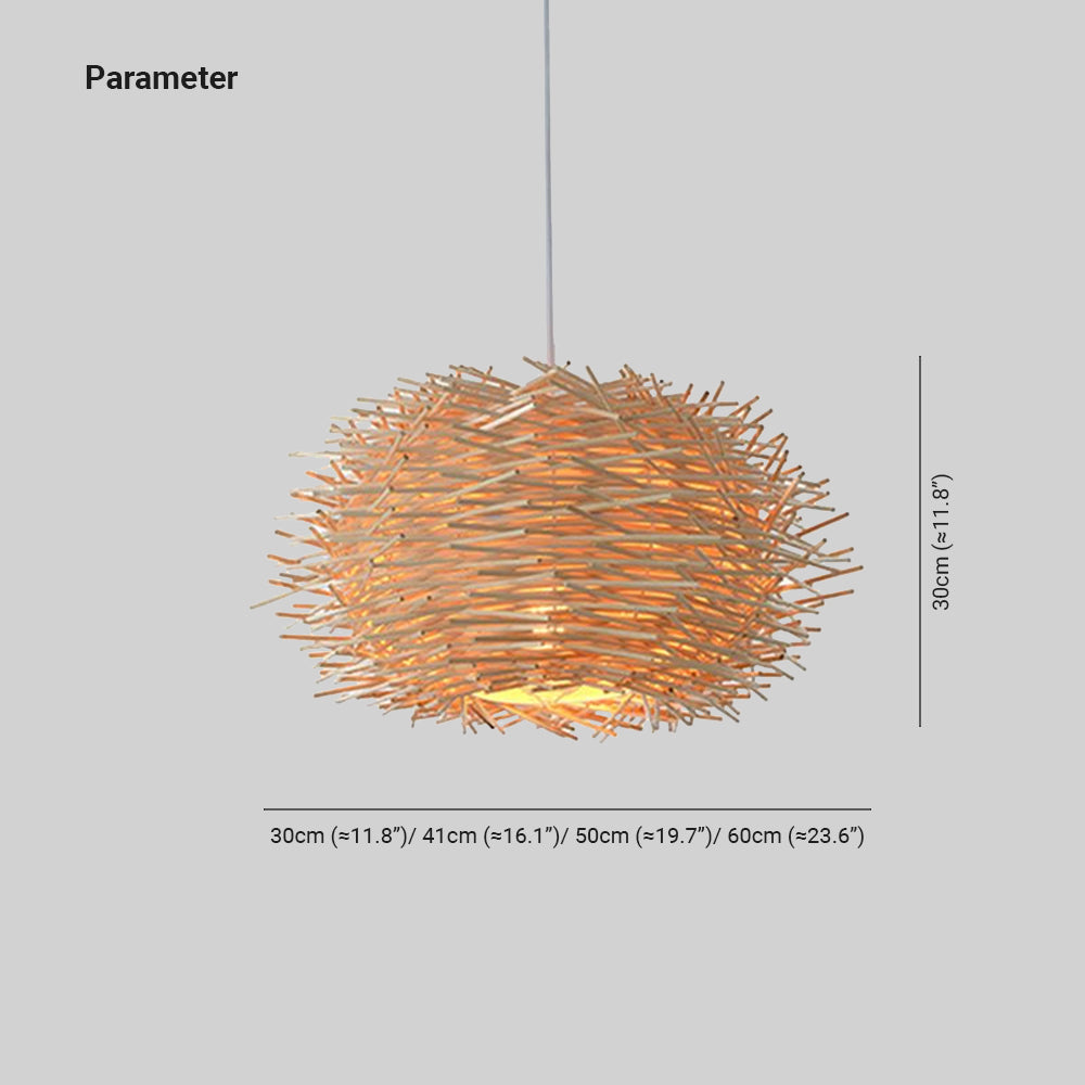 Muto Wooden Bird Ritta Rattan Pendant Light Wood