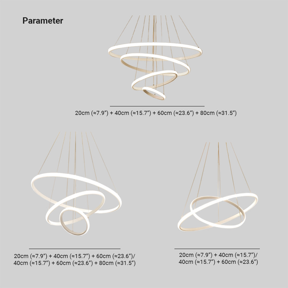 Arisha Modern Ring Metal/Silicon Pendant Light, 2/3/4 Rings