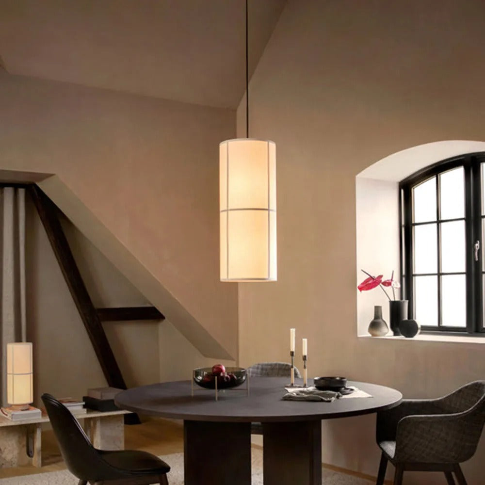 Ritta Cylinder Pendant Light, Lantern, Fabric, Japanese