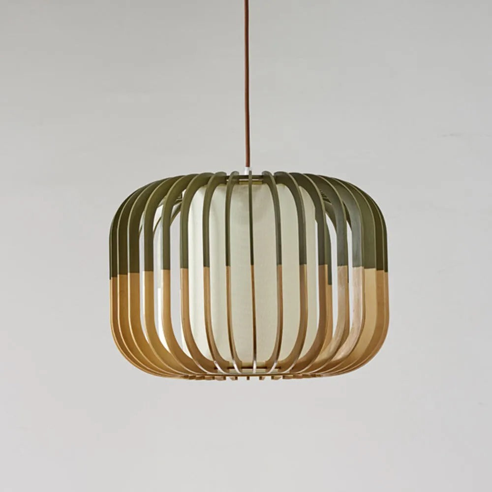 Muto Modern Birdcage Wood/Fabric Pendant Light