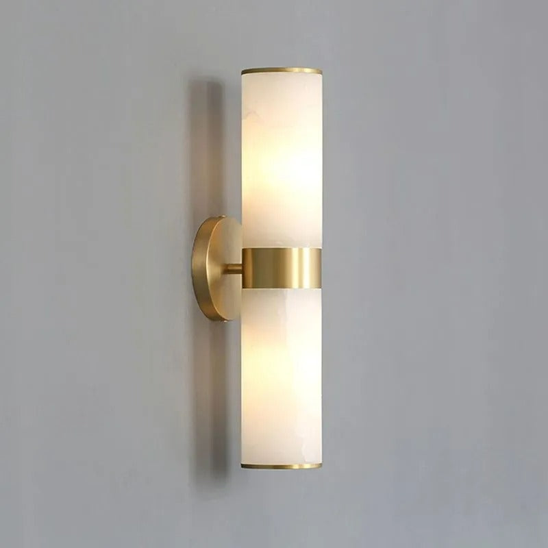 Arisha Modern Double Headed Metal Stone Vanity Wall Lamp, Brass