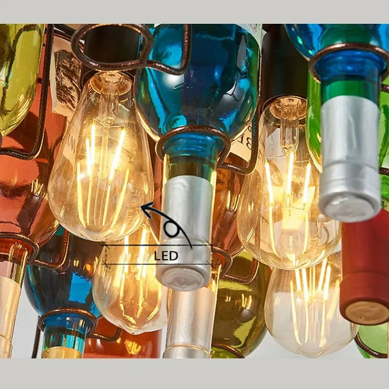 Valentina Antique Wine Bottle Metal/Glass Colorful Pendant Light