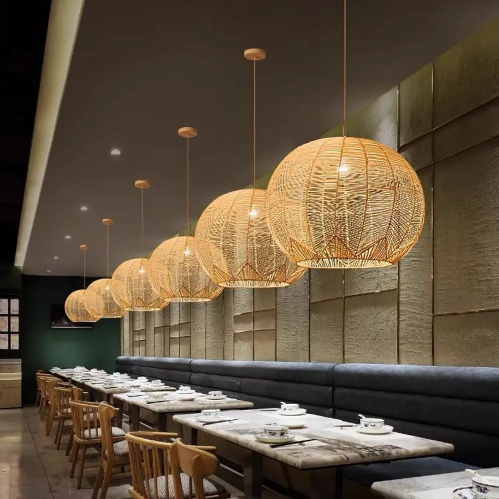 Ritta Designer Round Handmade Rattan Pendant Light, Dining Room