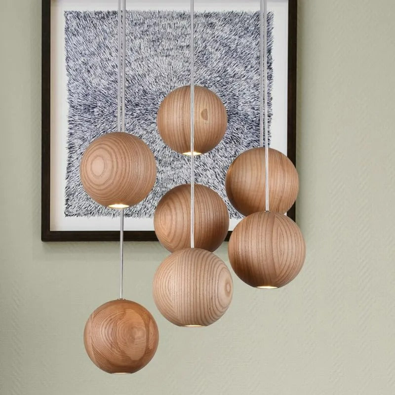 Muto Pendant Light Globe Minimalist Cluster Wood Kitchen Island