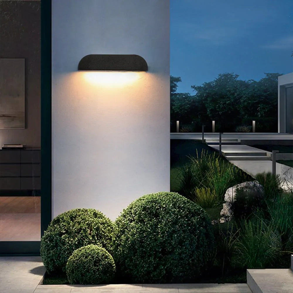 Ray Modern Minimalist Semi-elliptical Metal Stone Outdoor Wall Lamp - Letslighting