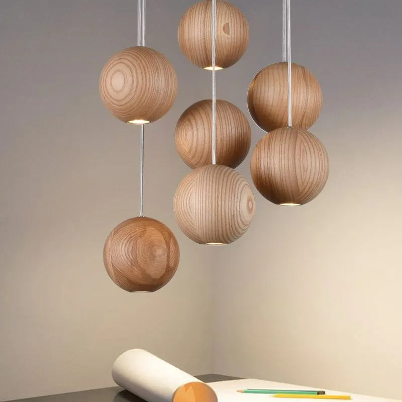 Muto Pendant Light Globe Minimalist Cluster Wood Kitchen Island