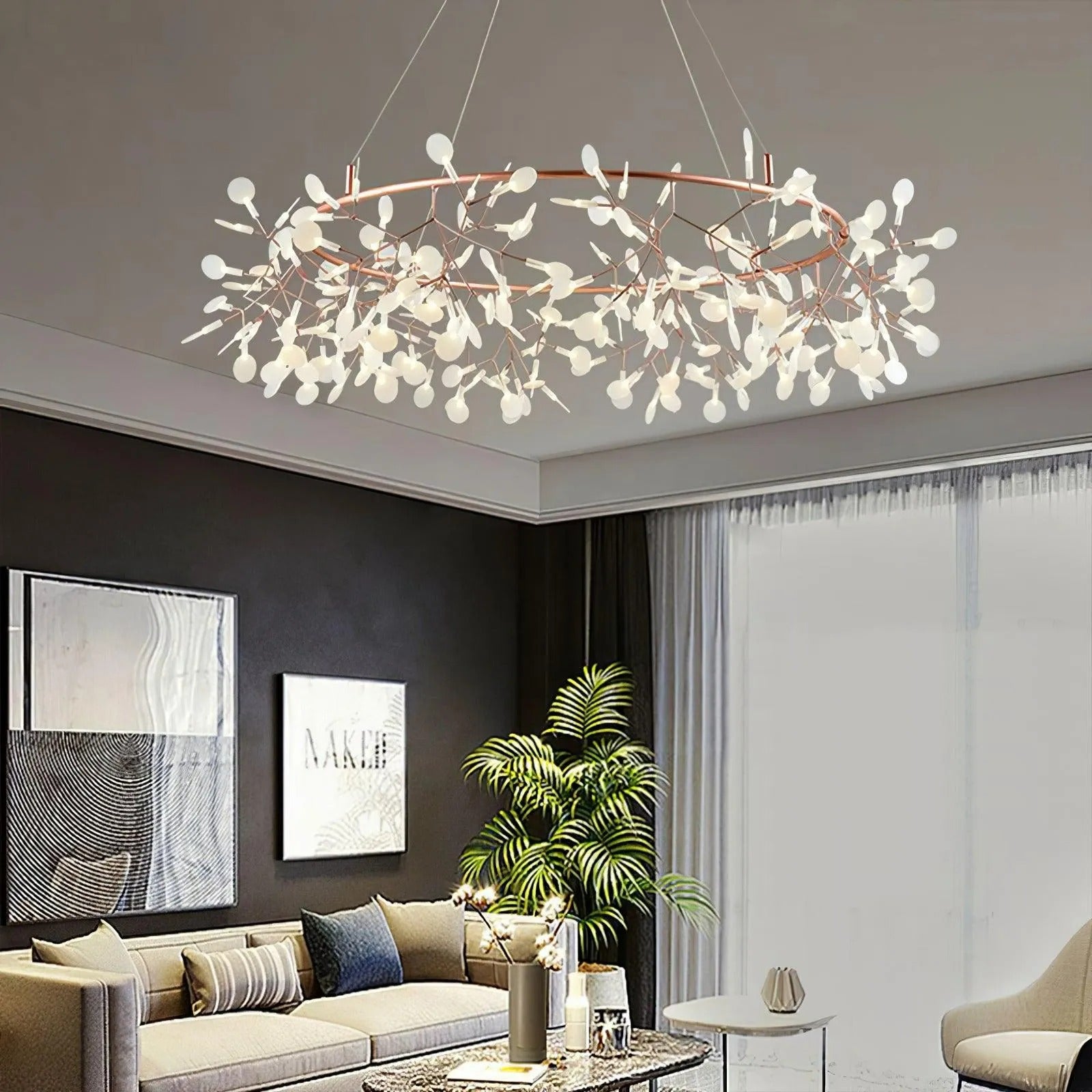 Olivia Unique Round Sputnik Art Deco Firefly Chandelier Living Room/ Bedroom - Letslighting